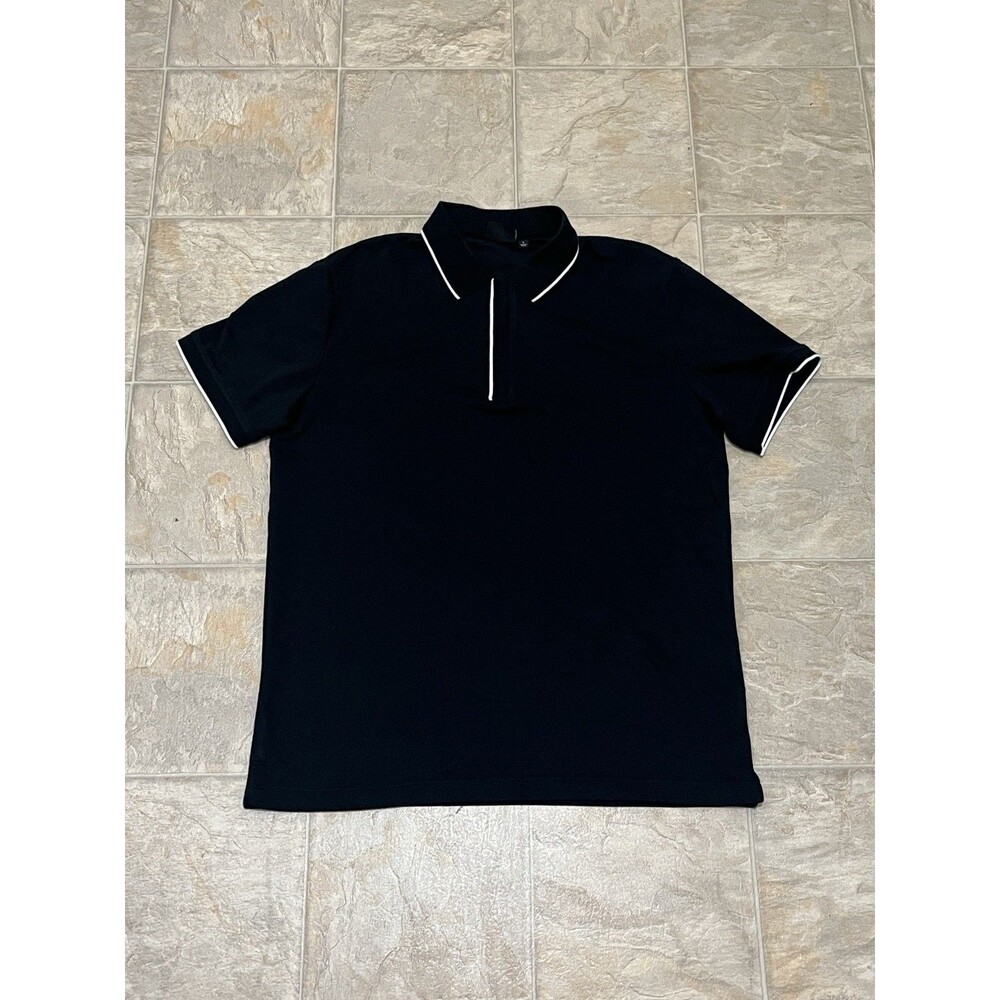 Uniqlo X Theory Polo Shirt Mens Large Black 1/4 Zip Short Sleeve Collared Casual